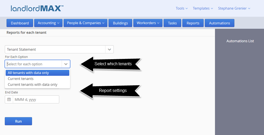 LandlordMax Rental Property Software - Cloud Edition Automation Settings