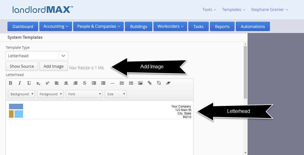 LandlordMax Real Estate Software - Cloud Edition Letterhead Template