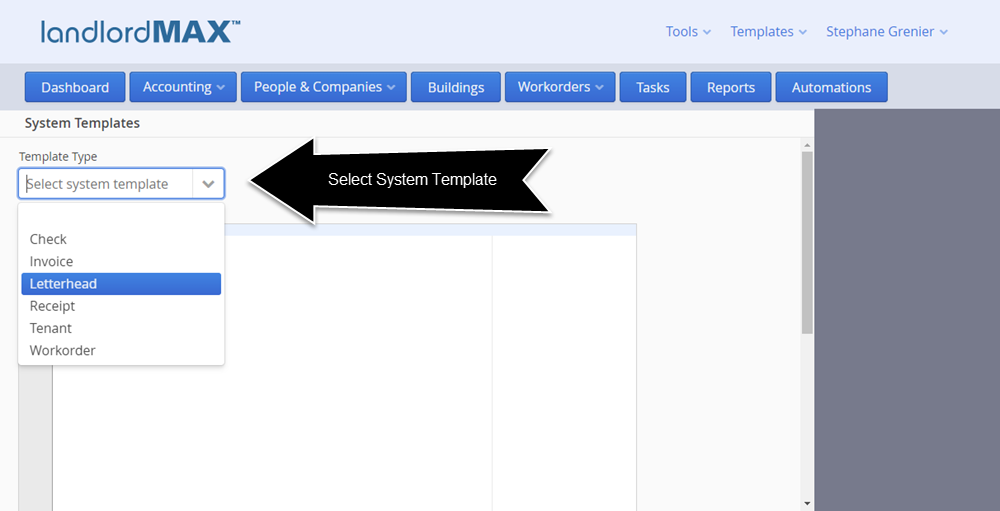 LandlordMax Property Management Software - Cloud Edition System Template Select