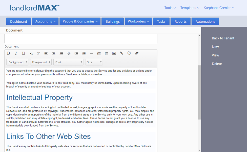 LandlordMax Property Management Software - Cloud Edition Word Processor